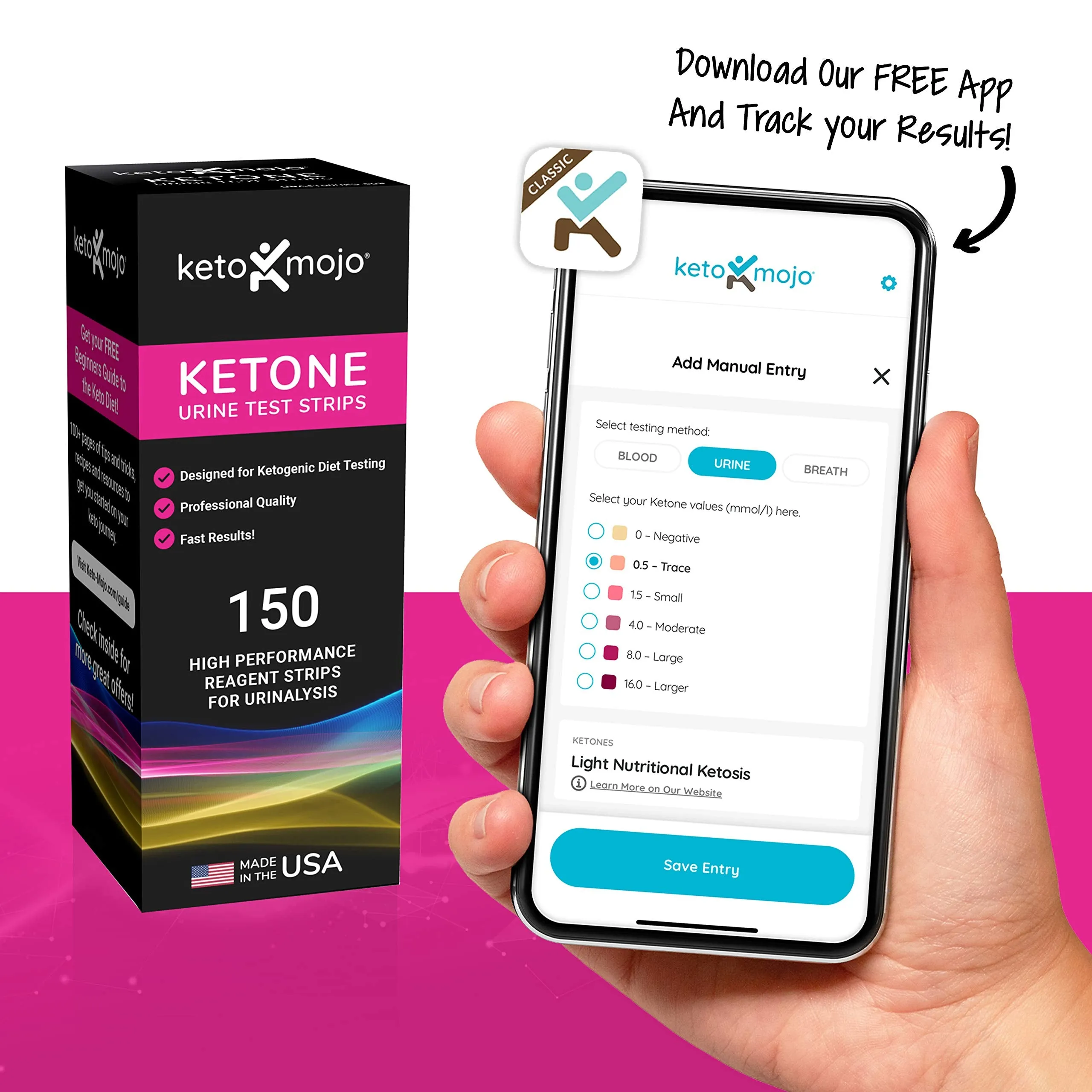 150 Ketone Test Strips with Free Keto Guide eBook & Free APP. Urine Test for Ketosis on Ketogenic & Low-Carb Diets. Extra-Long Strips.