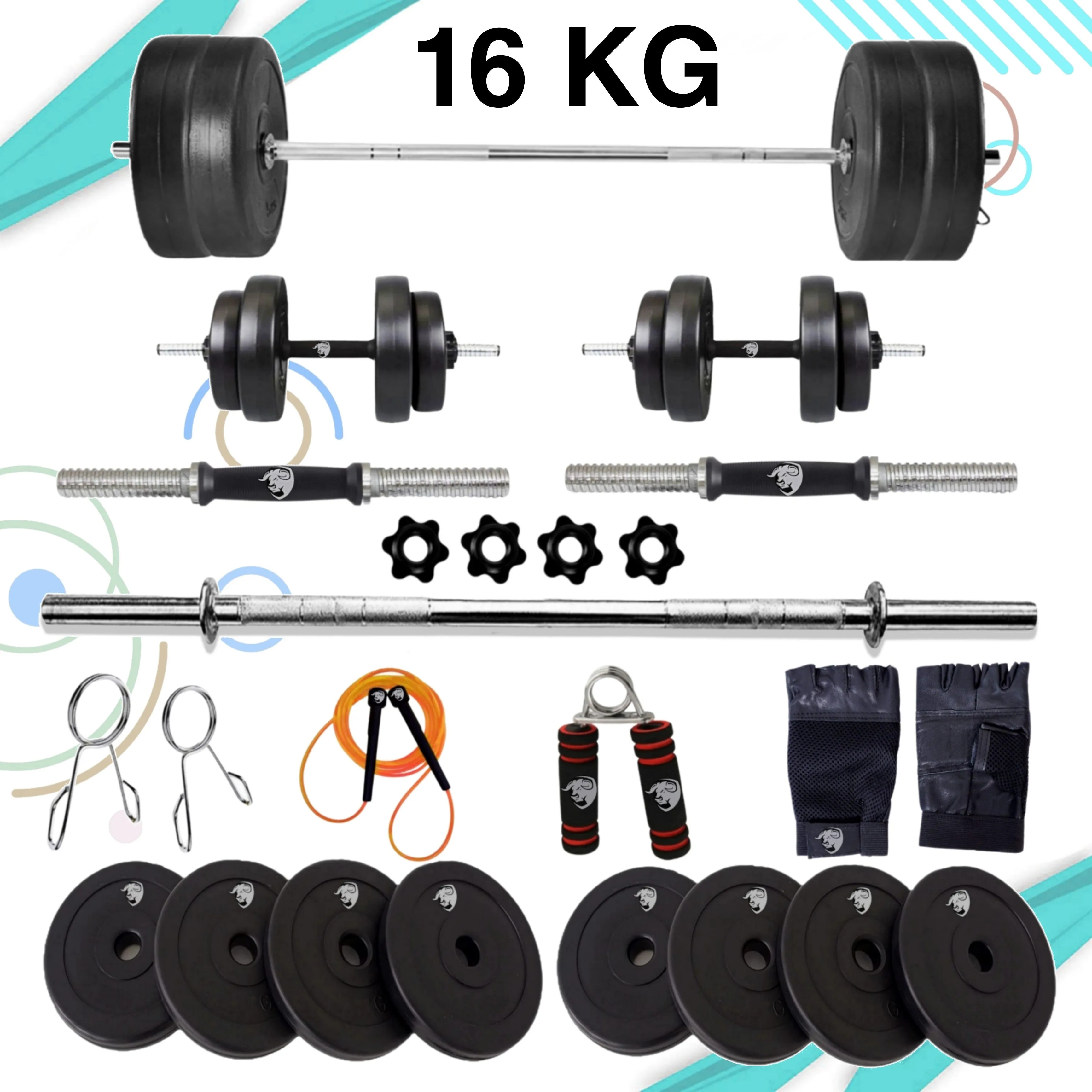 16 kg PVC Weight  | Fitness Equipments Home Gym Kit | Accessories Home Gym Combo