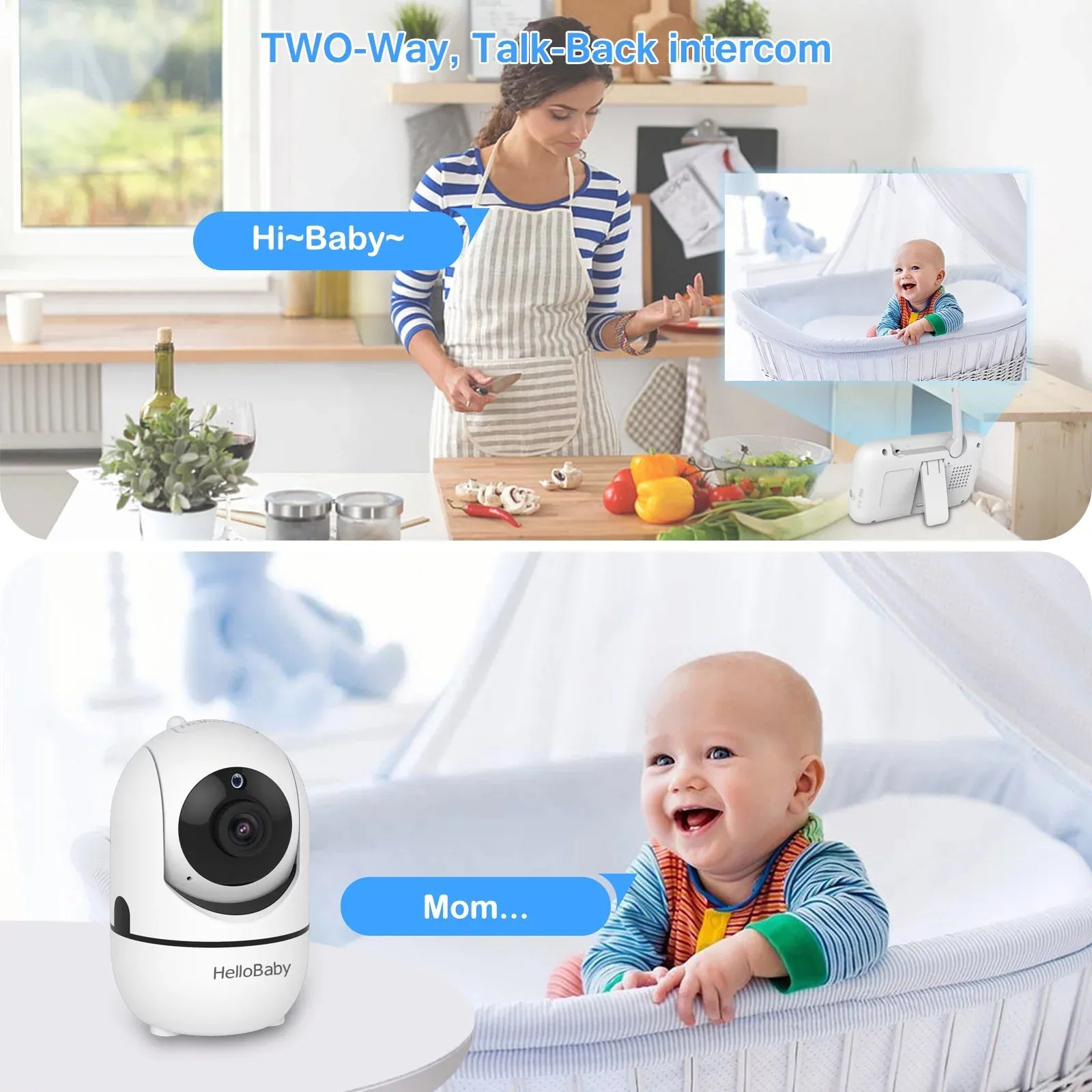 3.2" Video Baby Monitor with Remote Pan-Tilt-Zoom Camera, Night Vision, 2-Way Talk, Temperature Sensor, 960Ft Range