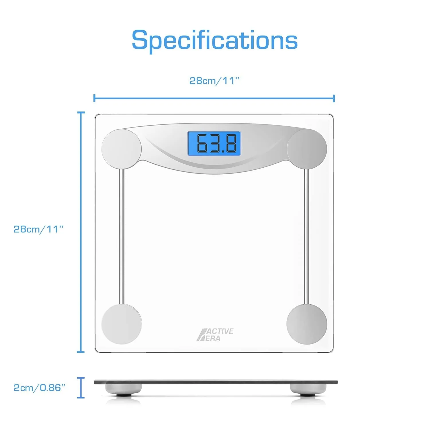 Active Era Digital Body Weight Scale - Ultra Slim High Precision Bathroom Scale with Tempered Glass, Step-On Technology and Backlit Display - Body Weighing Scale 180Kg / 400Lb (Lbs/Stone/Kgs)