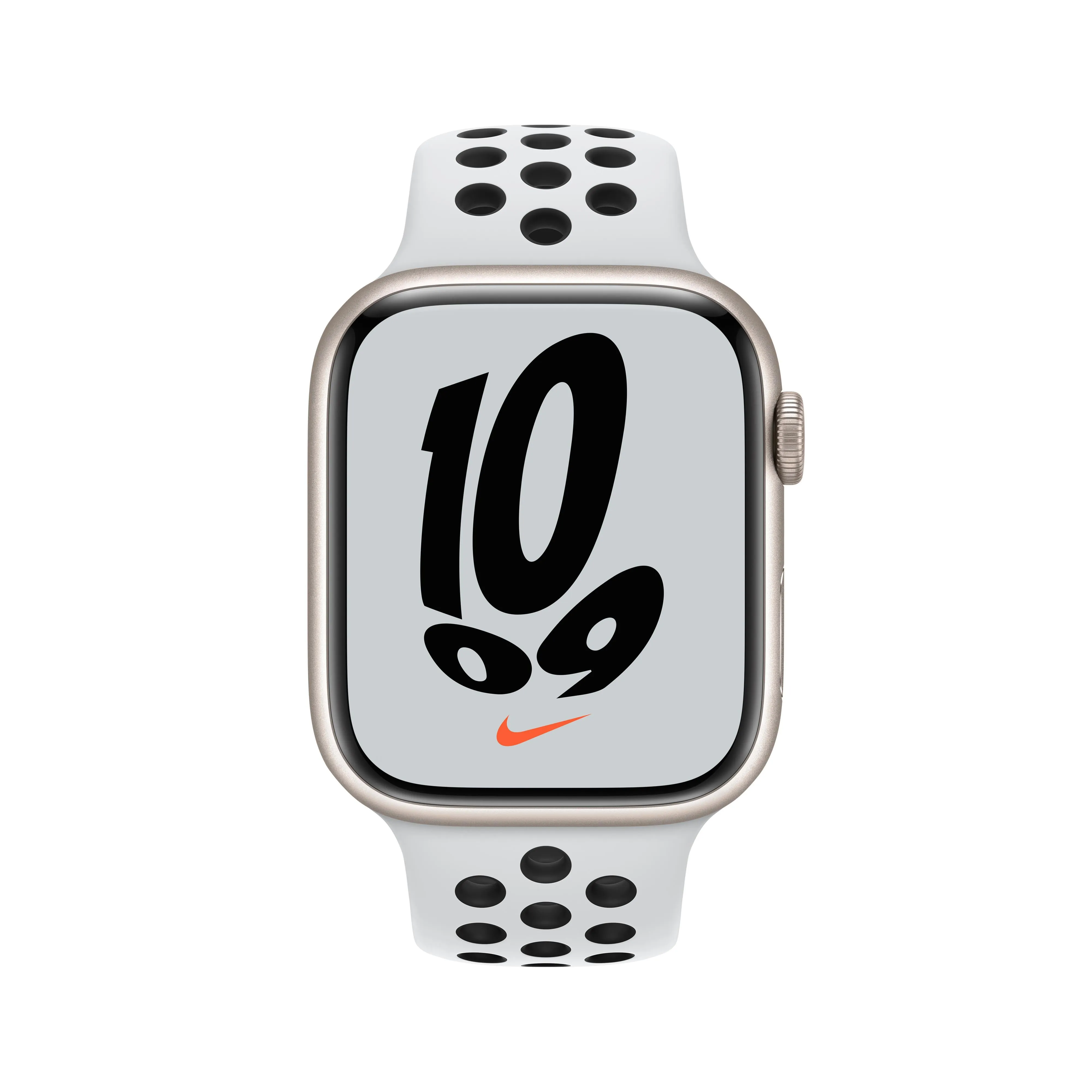 Apple Watch Nike Series 7 GPS, 45mm Starlight Aluminium Case with Pure Platinum/Black Nike Sport Band - Regular