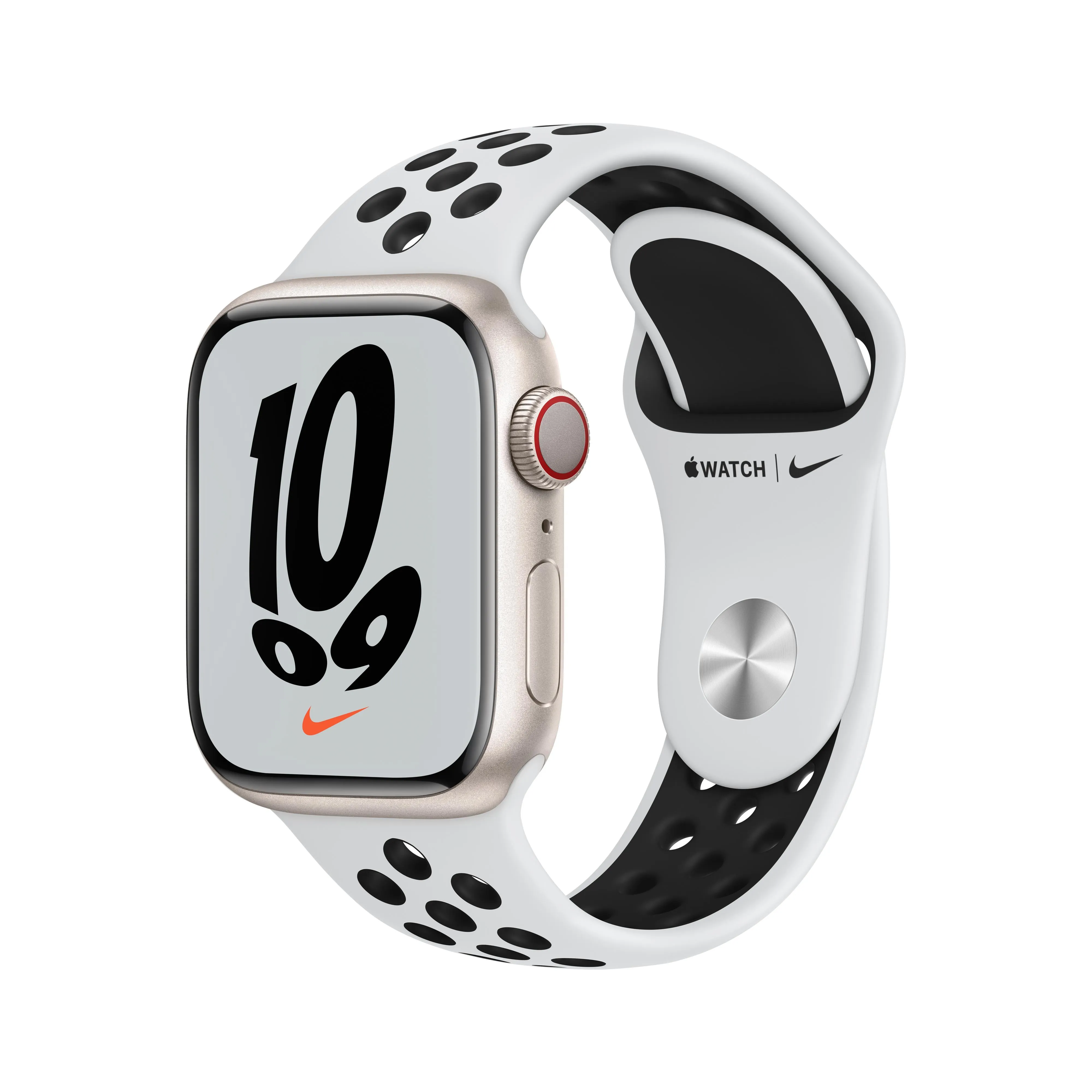 Apple Watch Nike Series 7 GPS   Cellular, 45mm Starlight Aluminium Case with Pure Platinum/Black Nike Sport Band - Regular