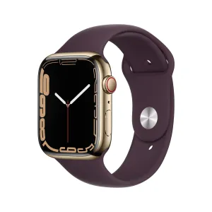 Apple Watch Series 7 GPS   Cellular, 45mm Gold Stainless Steel Case with Dark Cherry Sport Band - Regular