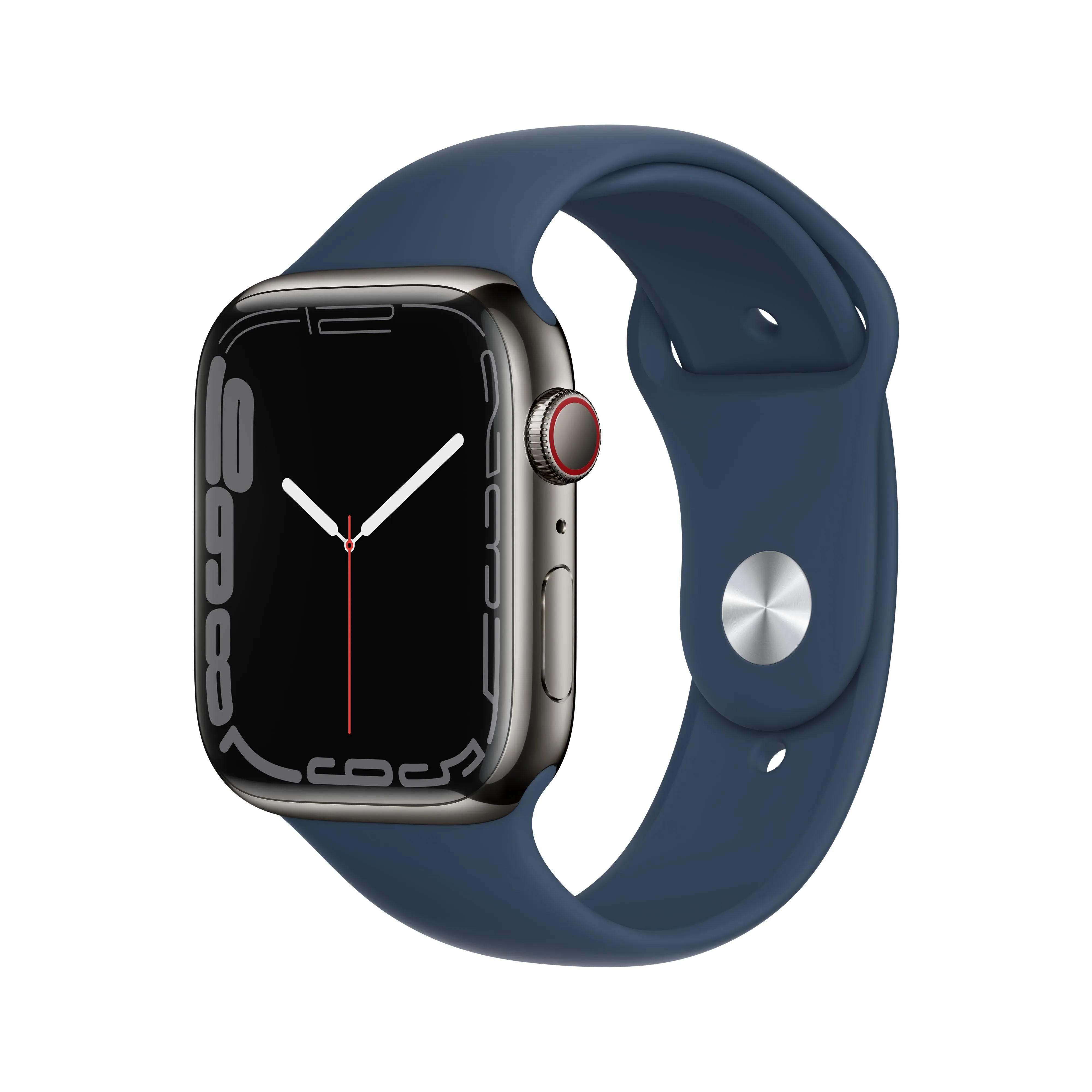 Apple Watch Series 7 GPS   Cellular, 45mm Graphite Stainless Steel Case with Abyss Blue Sport Band - Regular