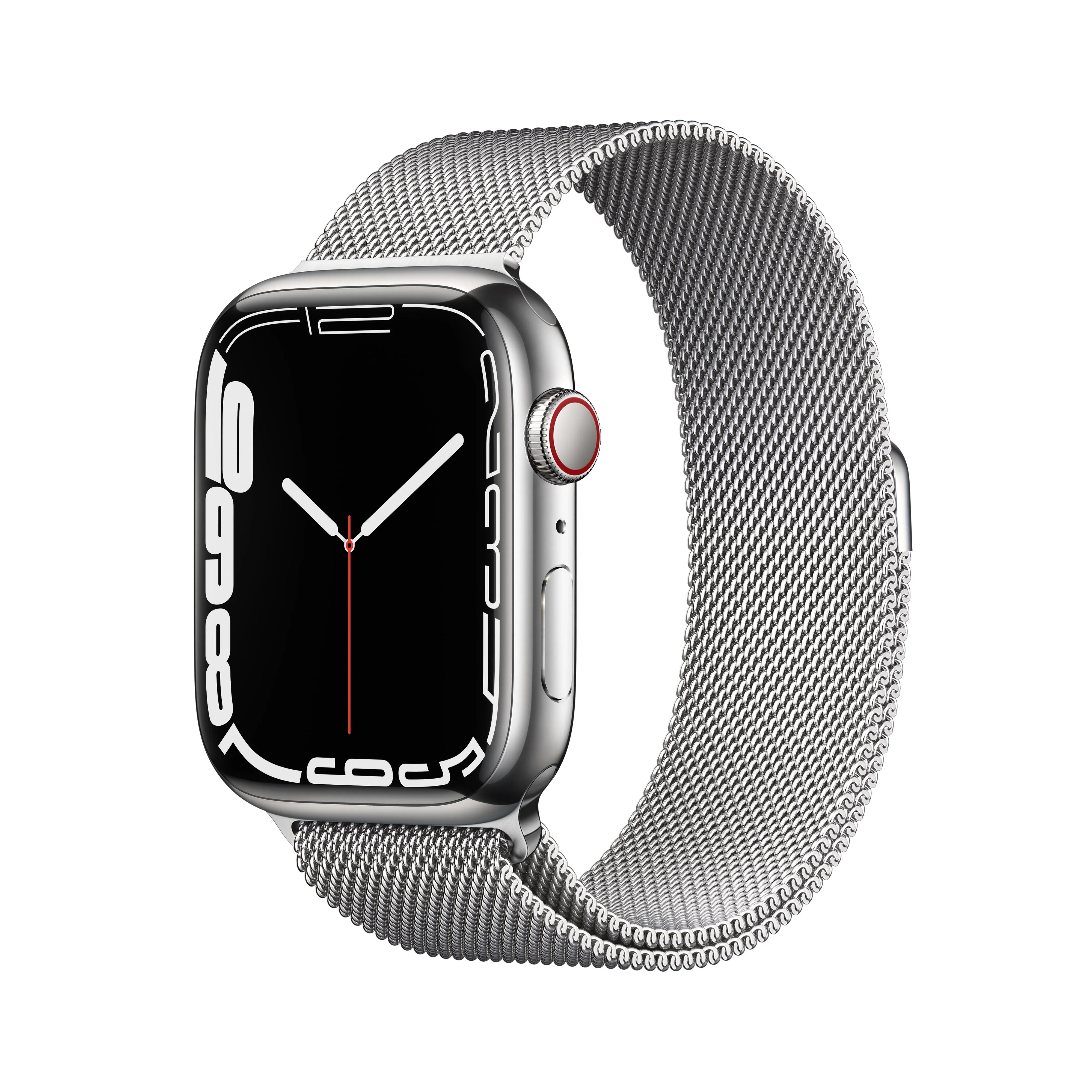 Apple Watch Series 7 GPS   Cellular, 45mm Silver Stainless Steel Case with Silver Milanese Loop