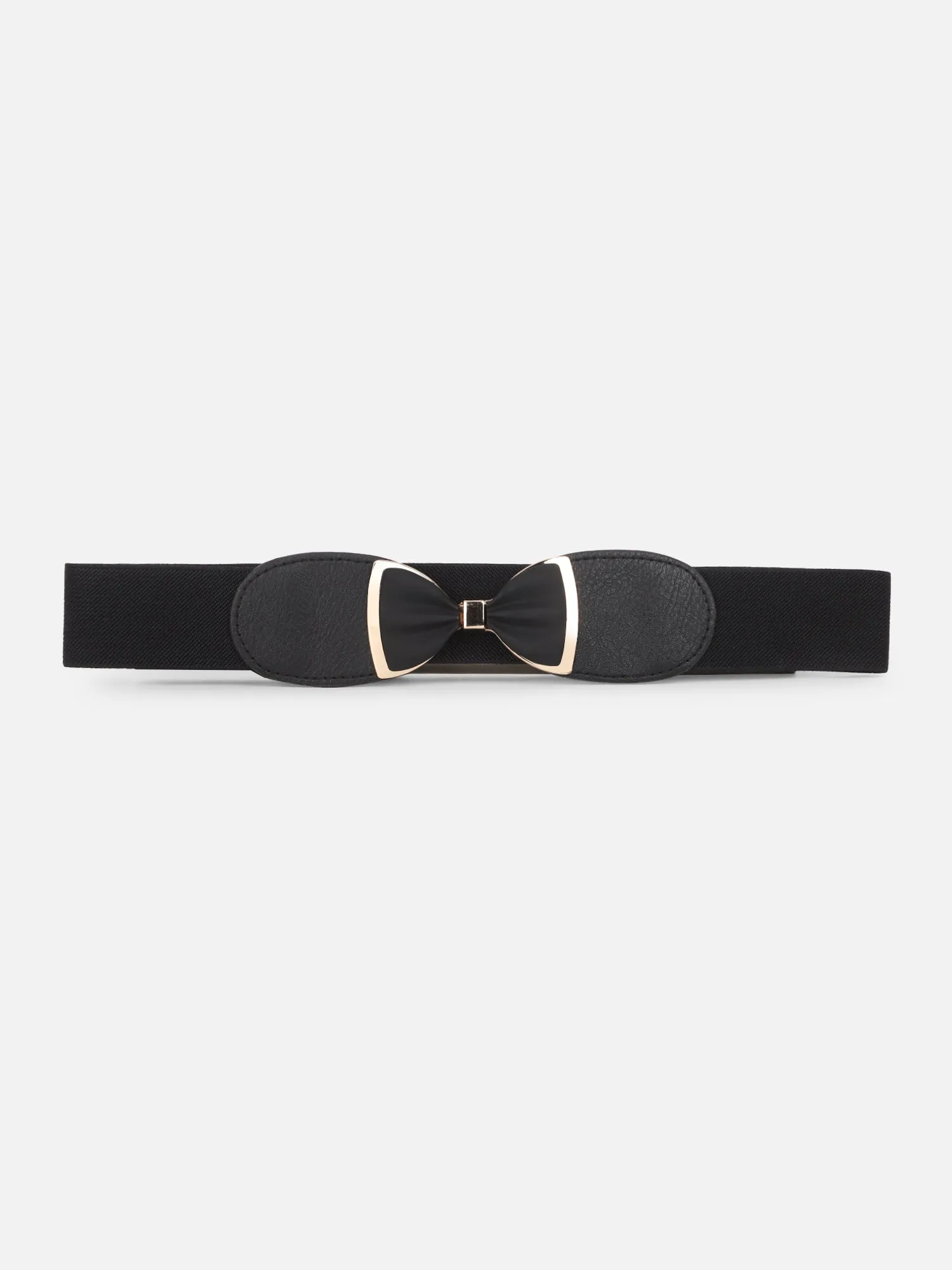 Berrylush Women Solid Black Bow Detail PU Nylon Stretchable Regular Slim Belt