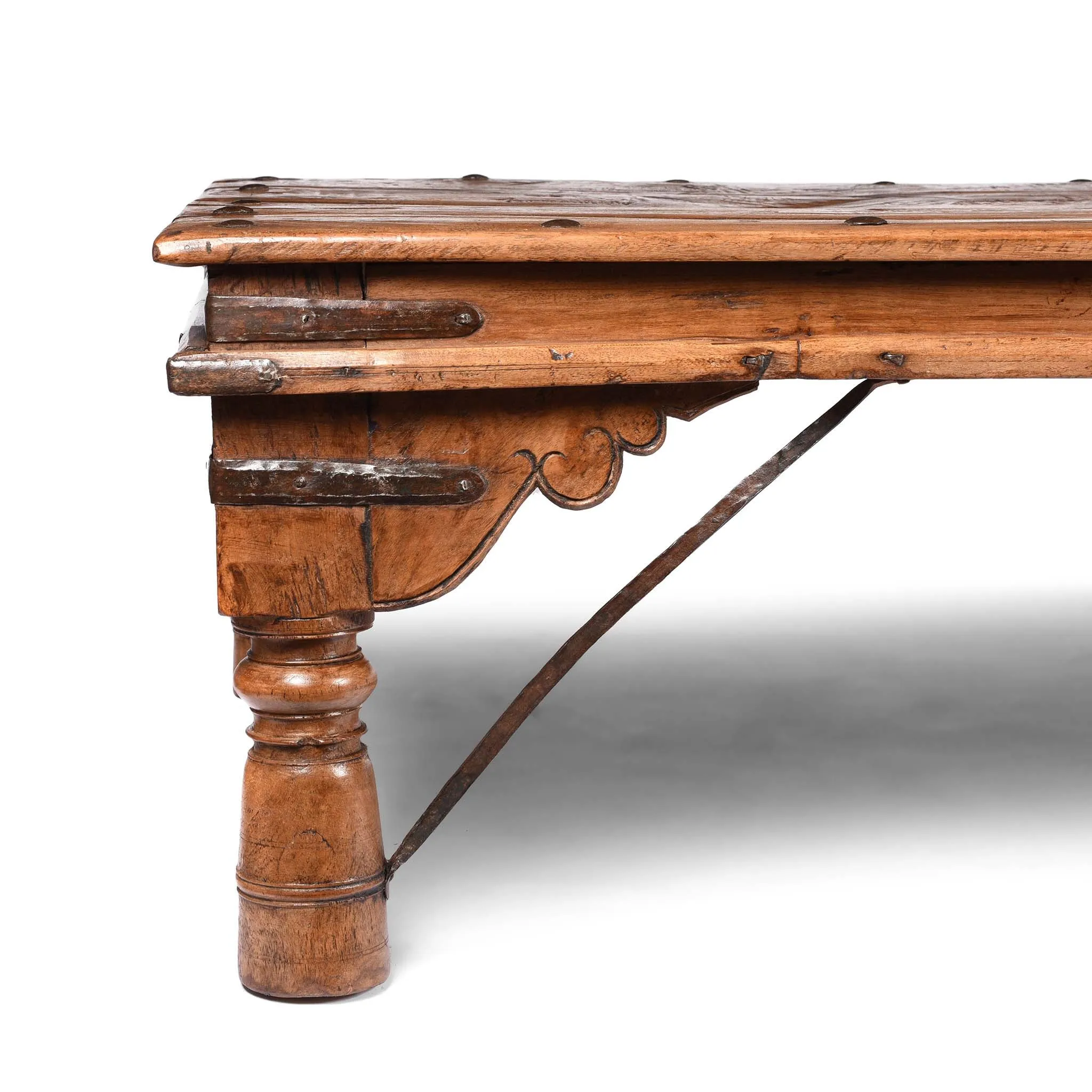 Carved Acacia Wood Takhat Table From Rajasthan - 19thC