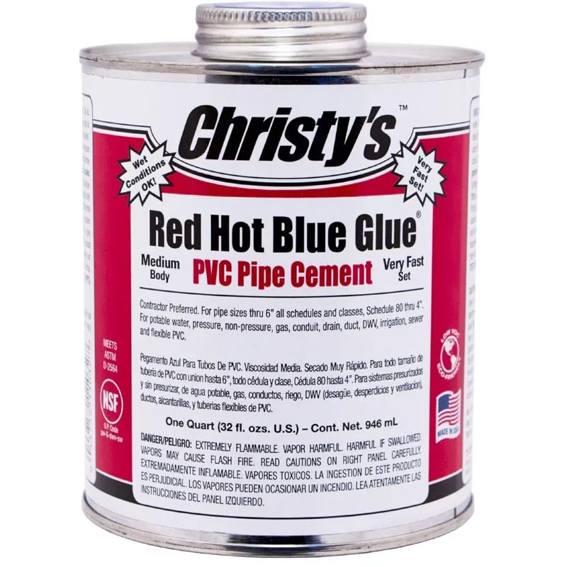 Christy's Red Hot Blue Glue Blue Cement For PVC 16 oz