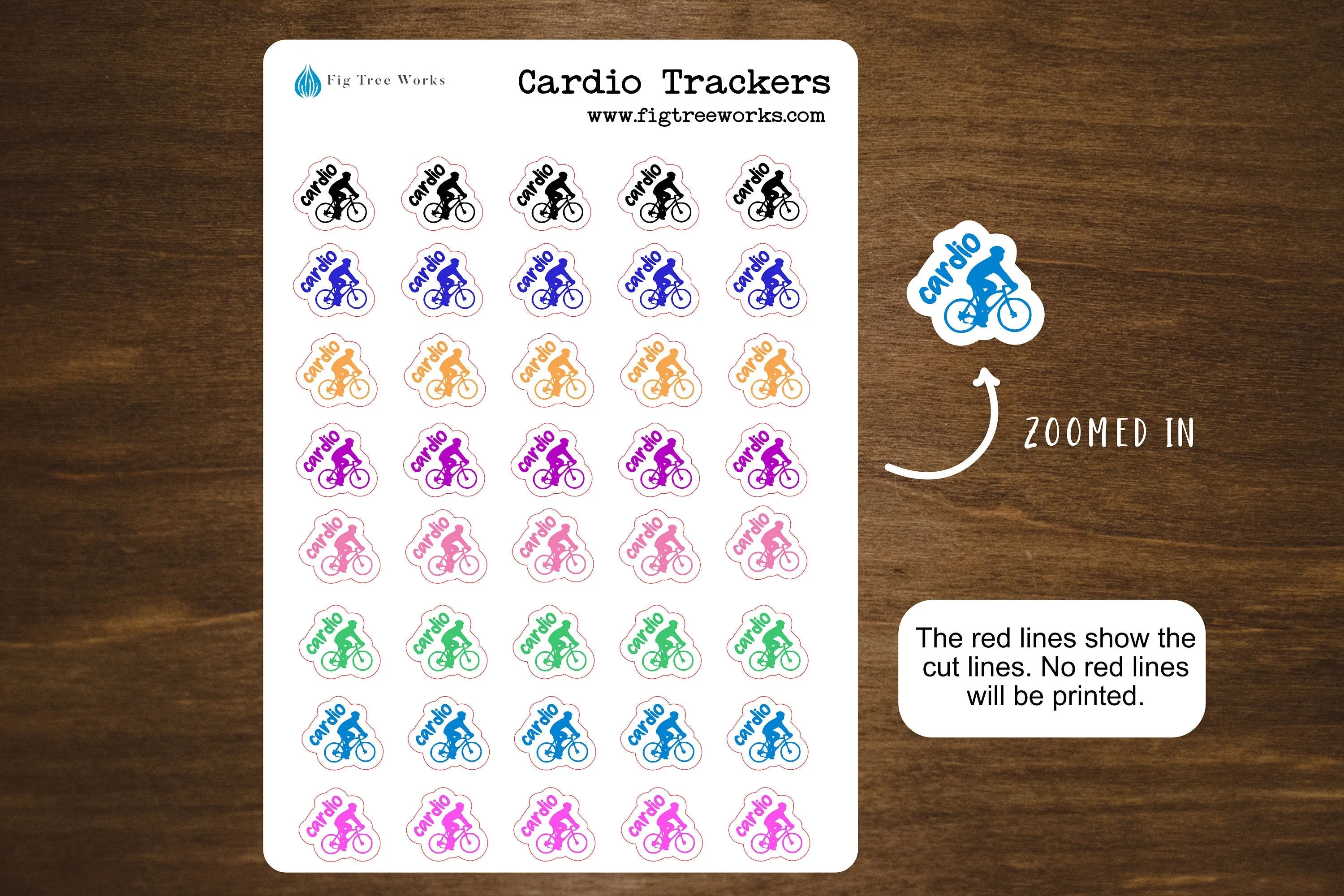 Cycling Stickers, Cardio Cycling Exercise Planner Stickers, Strength Workout Tracker Sheet, Kiss Cut, Matte Finish