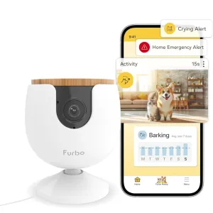 Furbo Mini New Pet Camera   Nanny Bundle: Home Security & Cat, Dog Safety Alerts, Pet Camera with Speaker, Smart Home Indoor Cam w Phone App & Night Vision (Additional Subscription Required at Setup)