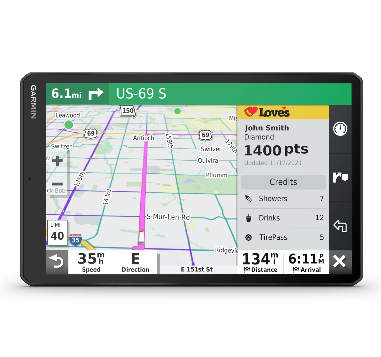 Garmin dezl OTR610 Series Easy-to-Read GPS Truck Navigator