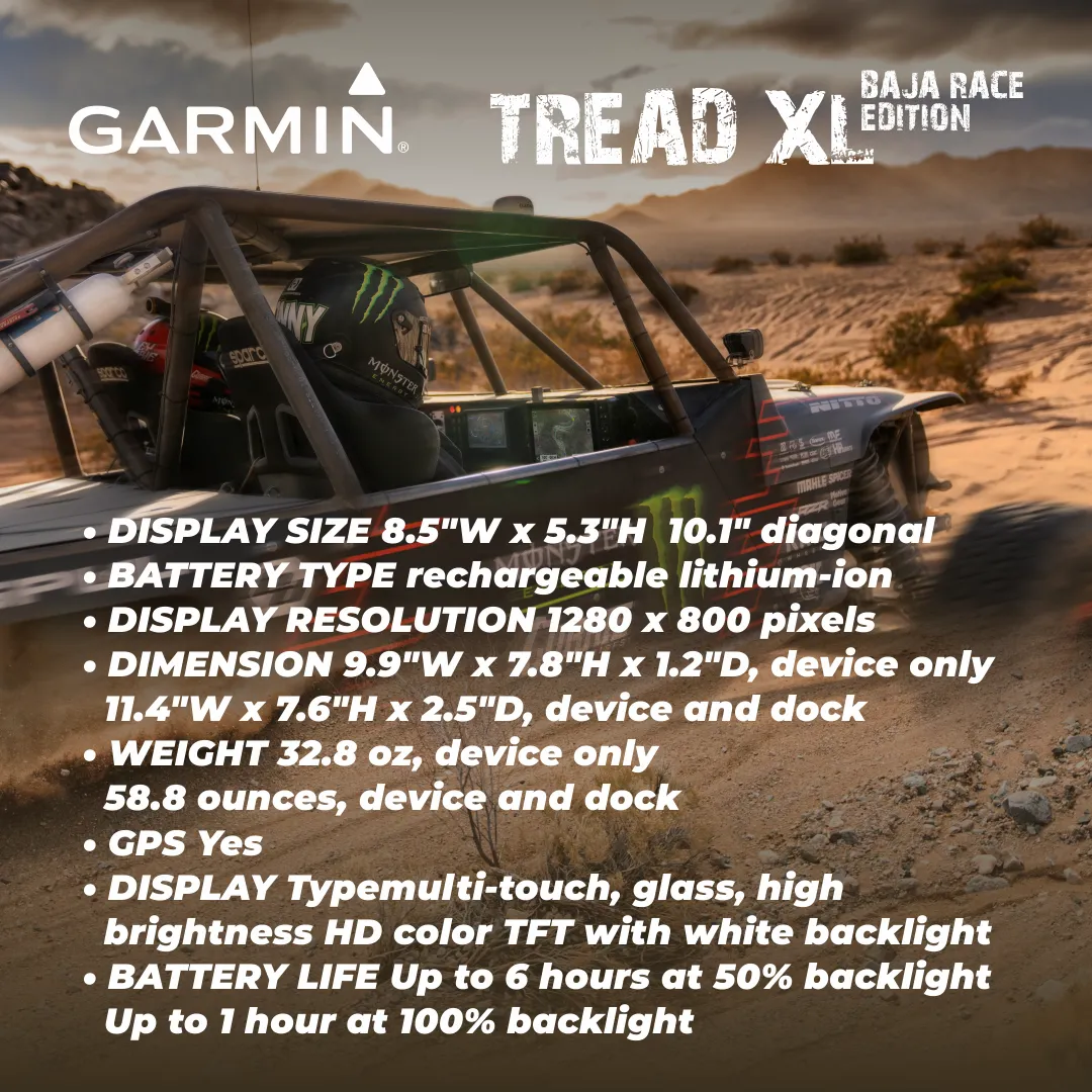 Garmin Tread XL - Baja Edition, Rugged, ultrabright 10” Off-Road Navigator, Portable GPS, Team Tracking with Built-in inReach Satellite Communication with Wearable4U Bundle