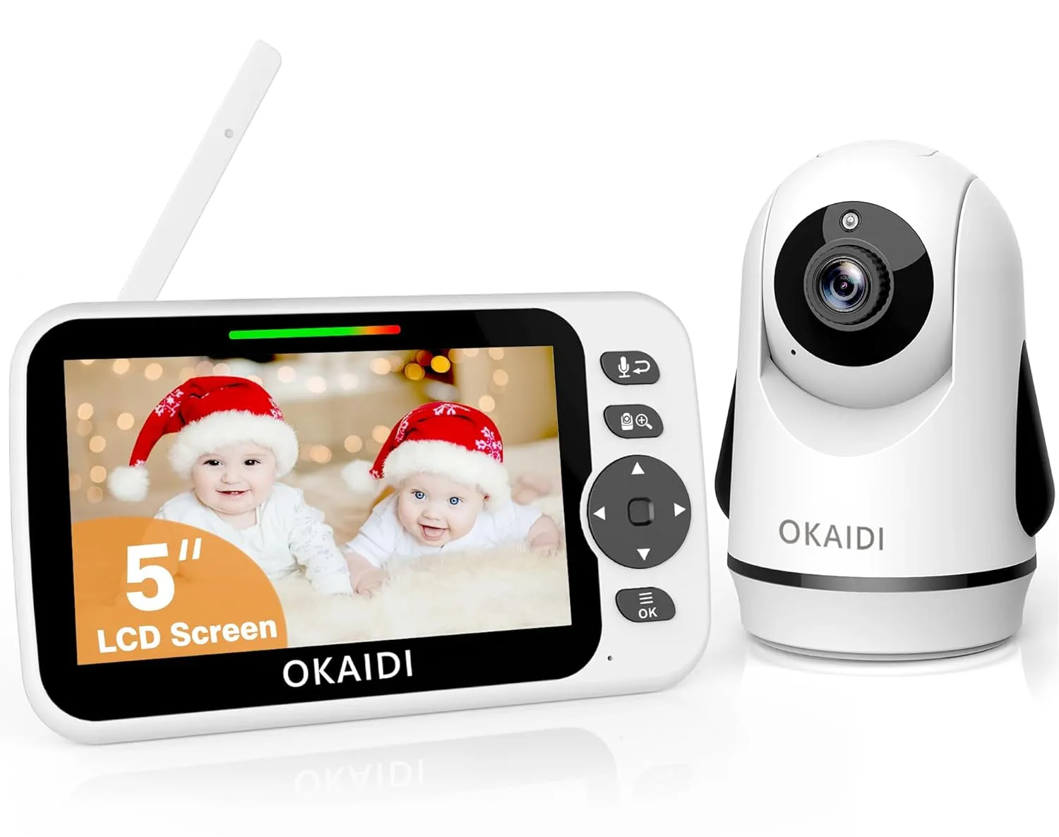 OKAIDI Baby Monitor with Camera and Audio, 720P 5" HD Display Baby Monitor, 5000Mah Battery, Remote Pan-Tilt, 3X Zoom, Night Vision, 2-Way Talk, Temperature,Lullabies,1000Ft Range Baby Monitor No Wifi