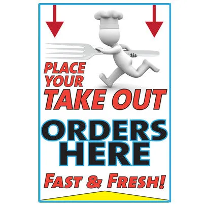 Place Your Take Out Orders Here 12"x18" Retail Store Food Counter Sign