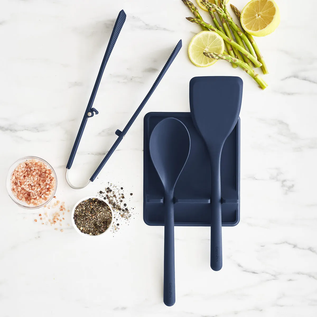 Platinum Silicone 4-Piece Utensil and Tool Rest Set | Navy