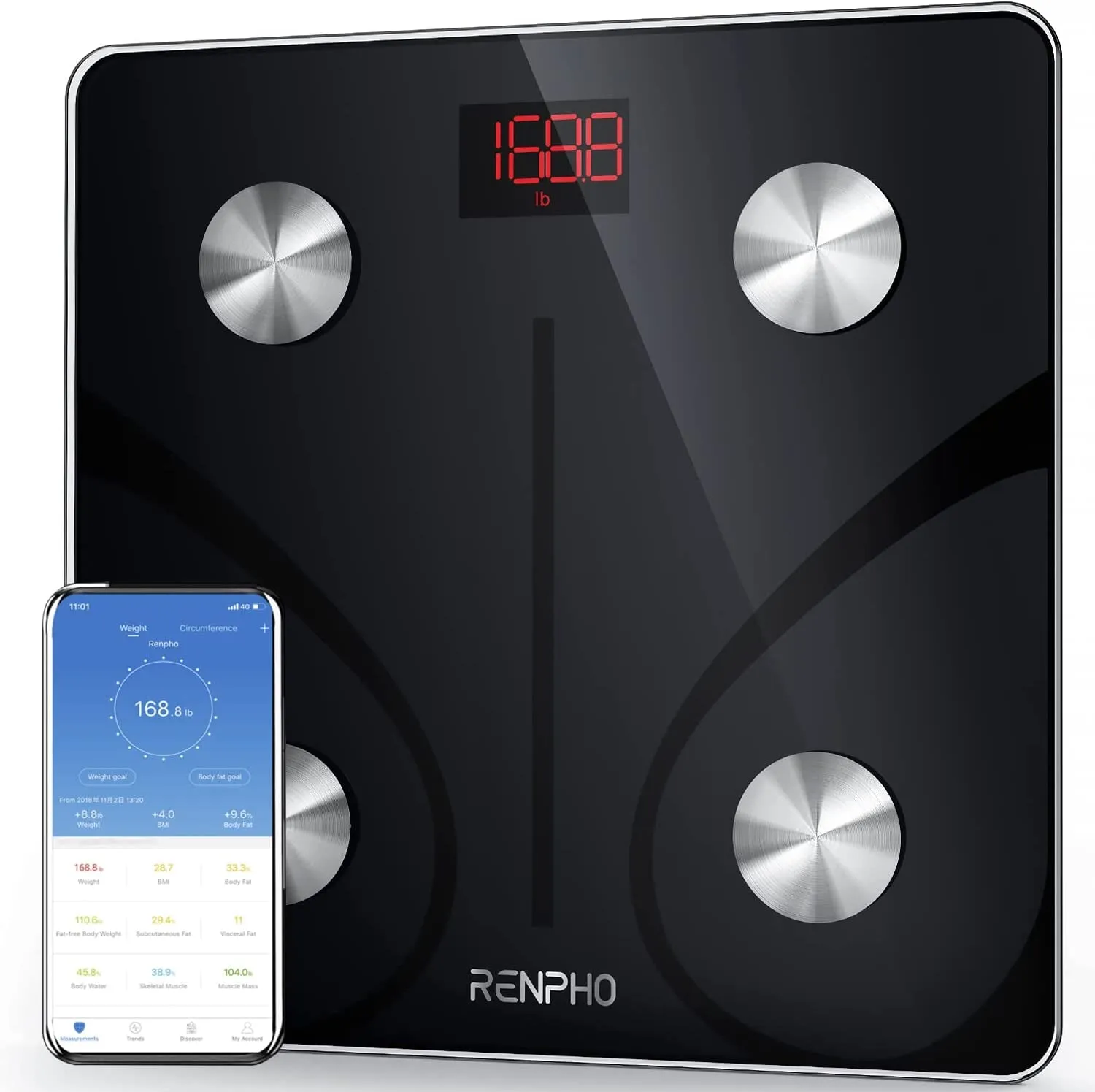 RENPHO Smart Scale for Body Weight, Digital Bathroom Scale BMI Weighing Bluetooth Body Fat Scale, Body Composition Monitor Health Analyzer with Smartphone App, 400 Lbs - Black Elis 1