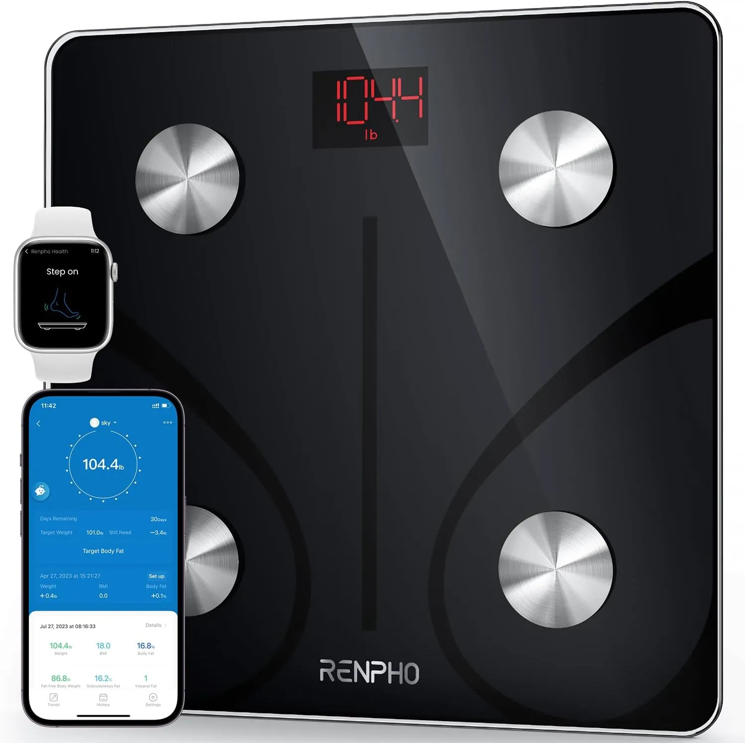 Smart Bluetooth Body Weight Scale with BMI & Body Fat Monitor, 400 lbs Capacity