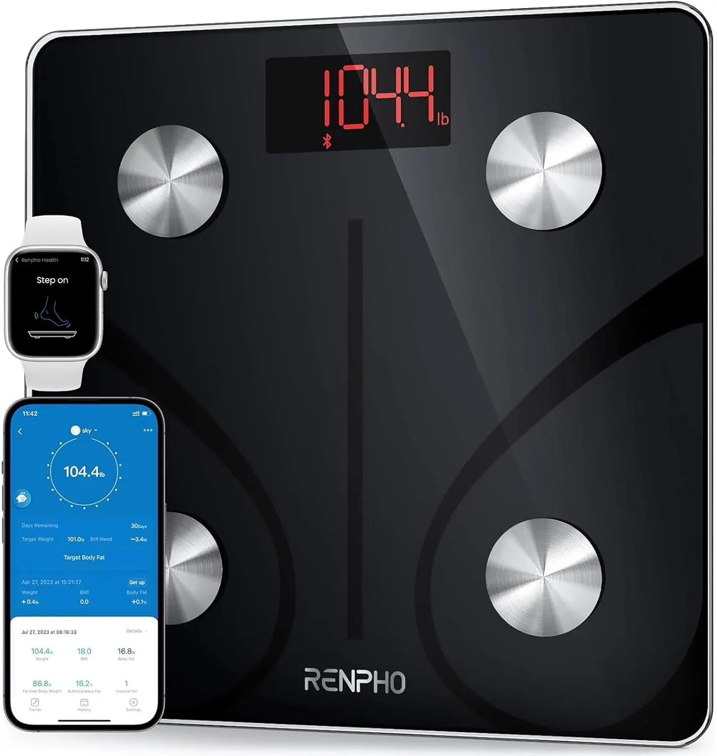 Smart Bluetooth Body Weight Scale with BMI & Body Fat Monitor, 400 lbs Capacity