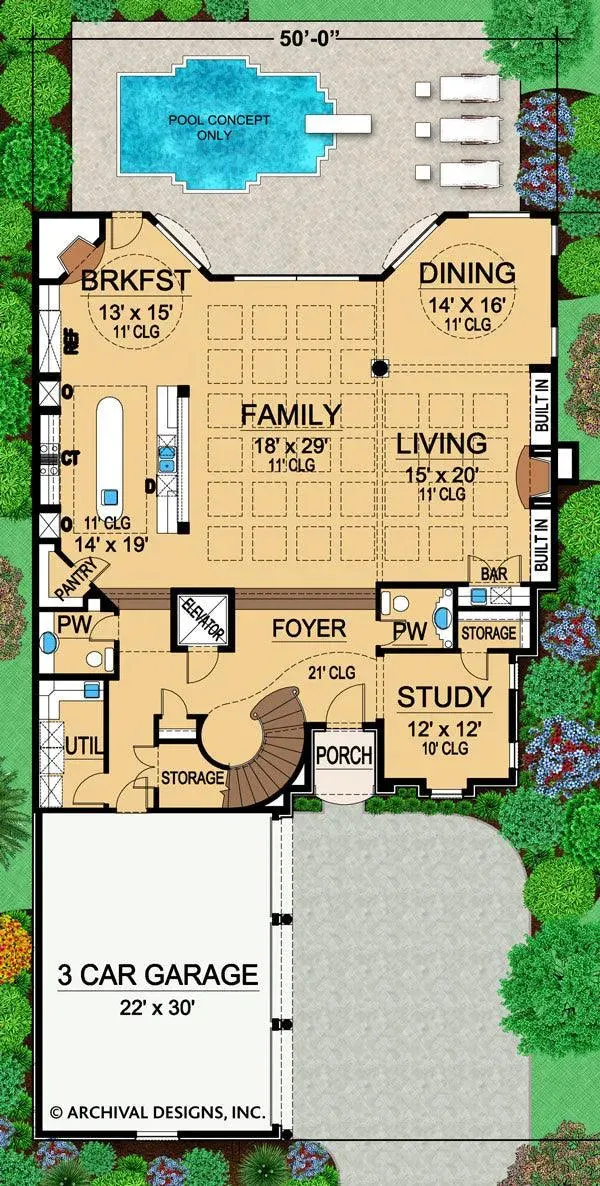 Stunning 3-Bedroom Home Plan with Courtyard Garage