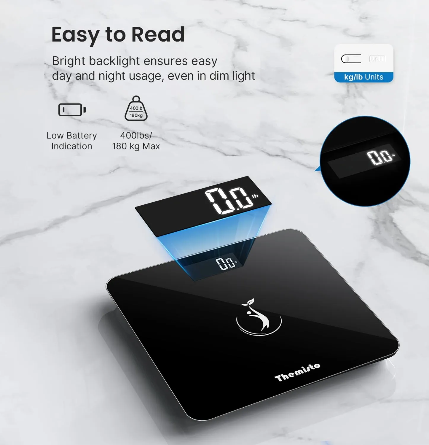 Themisto TH-WS50 Body weight Scale,With High Precision Sensors | 6 mm Tempered Glass | Backlit Display |