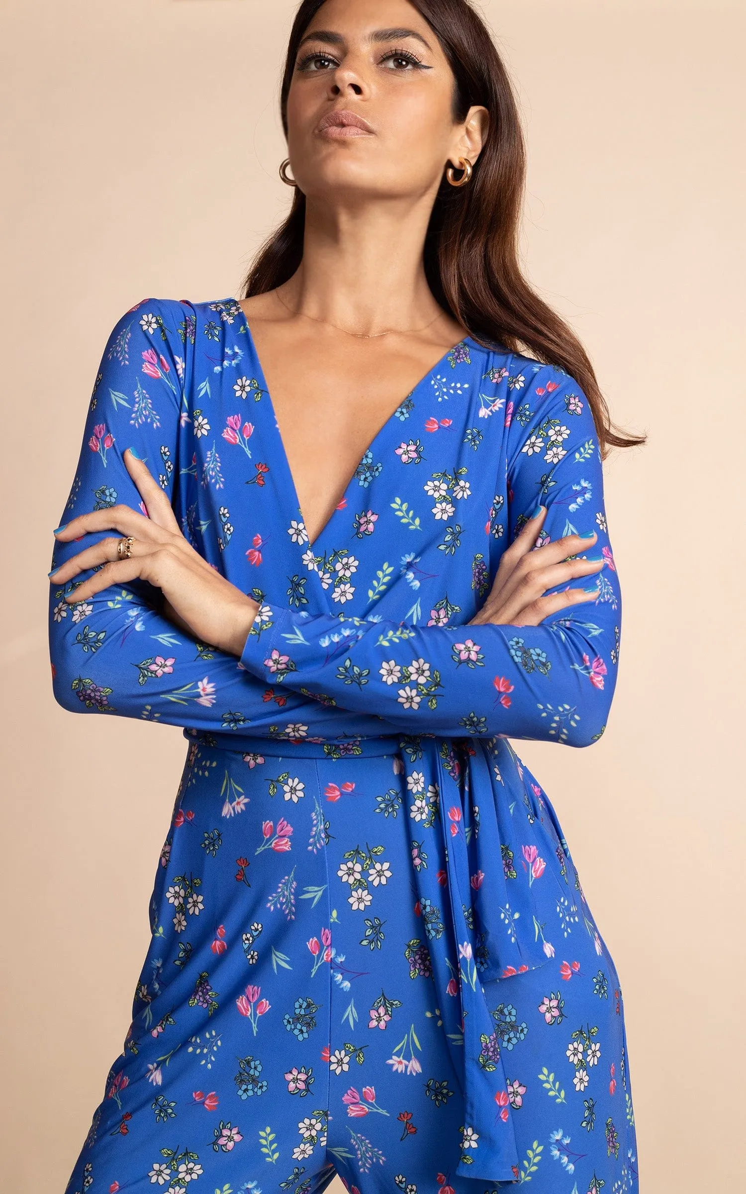 Zion Slinky Jumpsuit in Blue Ditsy Floral