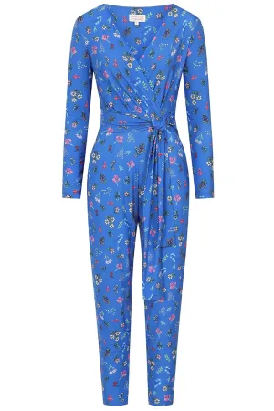 Zion Slinky Jumpsuit in Blue Ditsy Floral